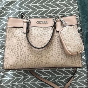 Guess crossbody/shoulder purse, neutral toned with silver detailing